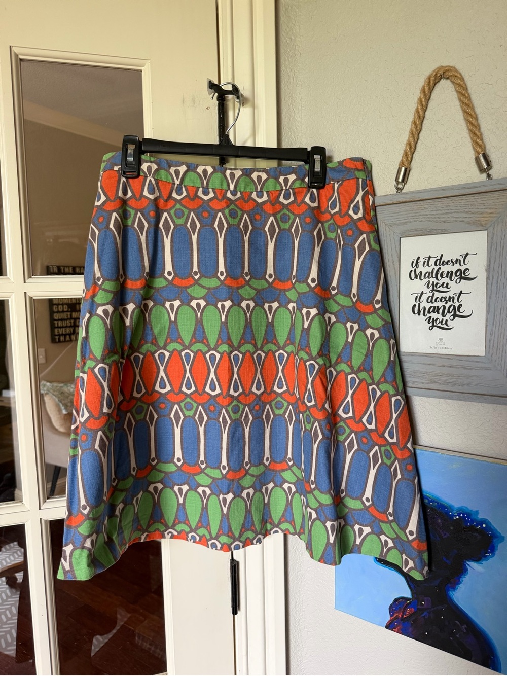 Boden Geometric Print A-Line Skirt Multicolor Side Zip Sz 10